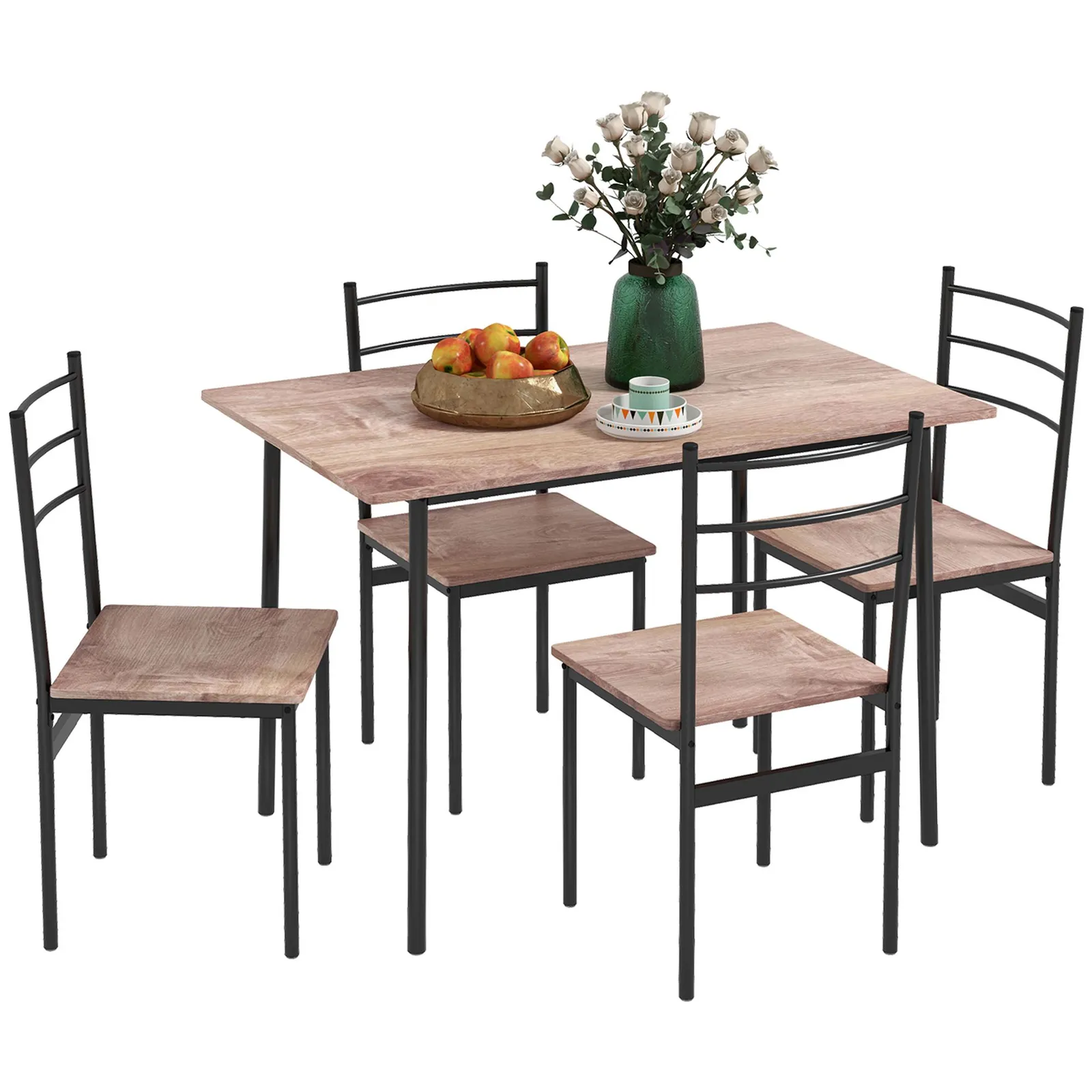 HOMCOM 5pc Dining Room Sets, Space Saving Dining Table & 4 Chairs, Steel Frame in Brown 2