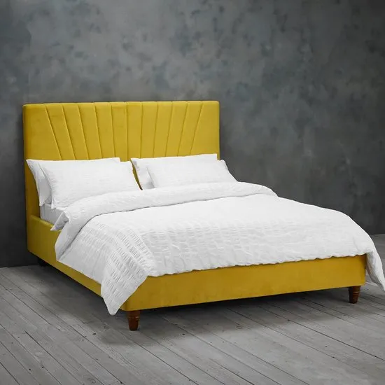 Lexie Double Fabric Bed In Mustard Yellow