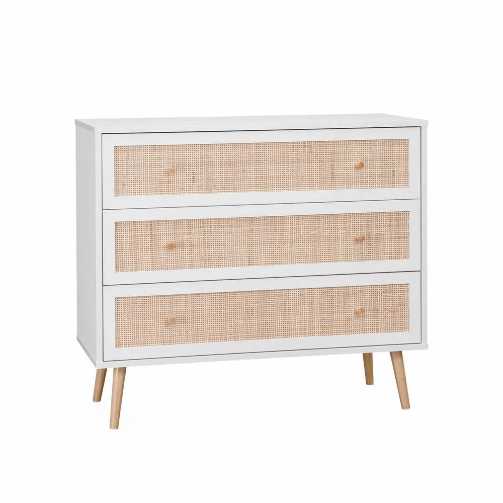 sweeek 3-drawer chest with wood & cane effect in Off-White 2
