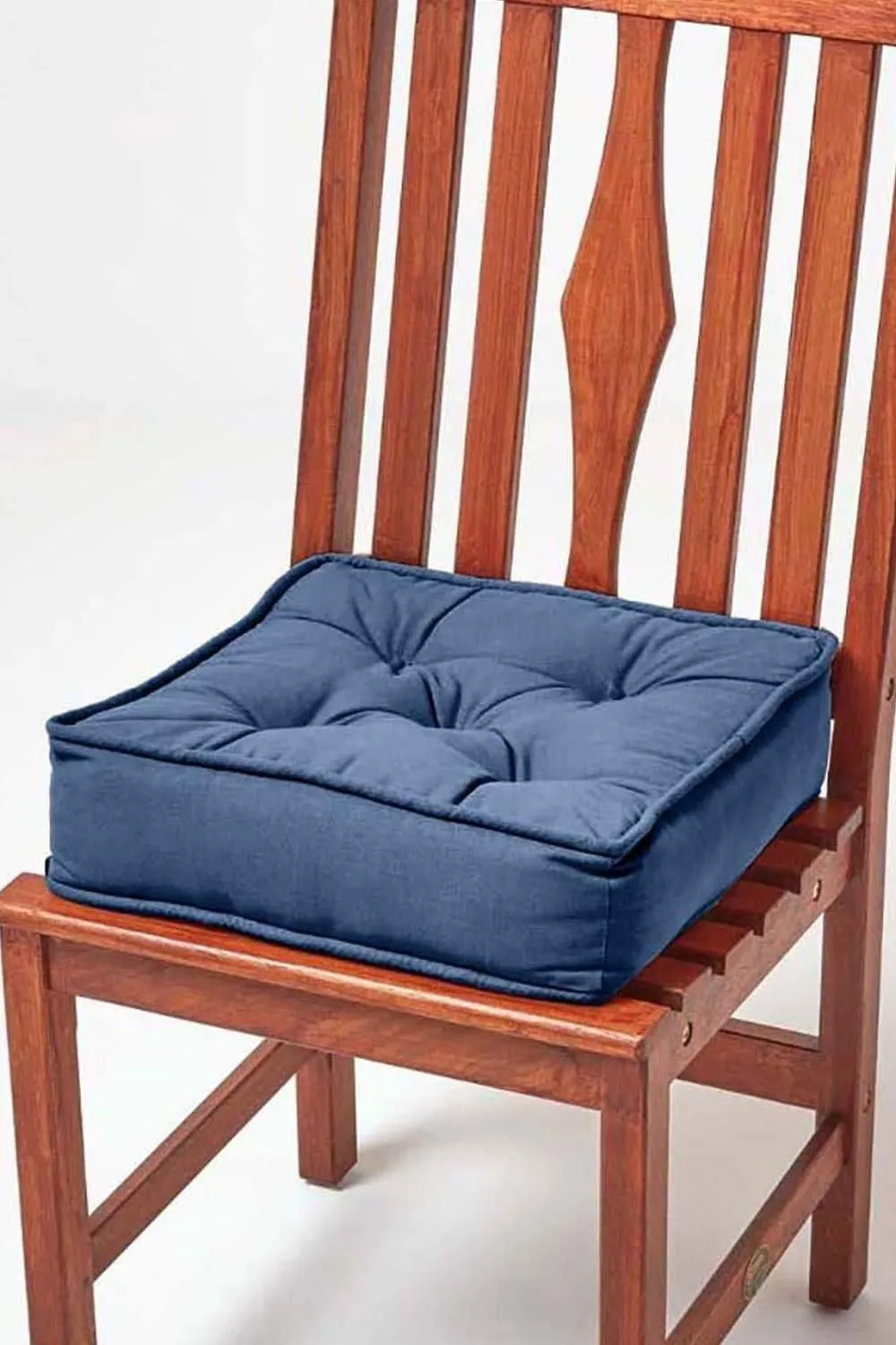 Homescapes Cotton Dining Chair Booster Cushion in Navy 1