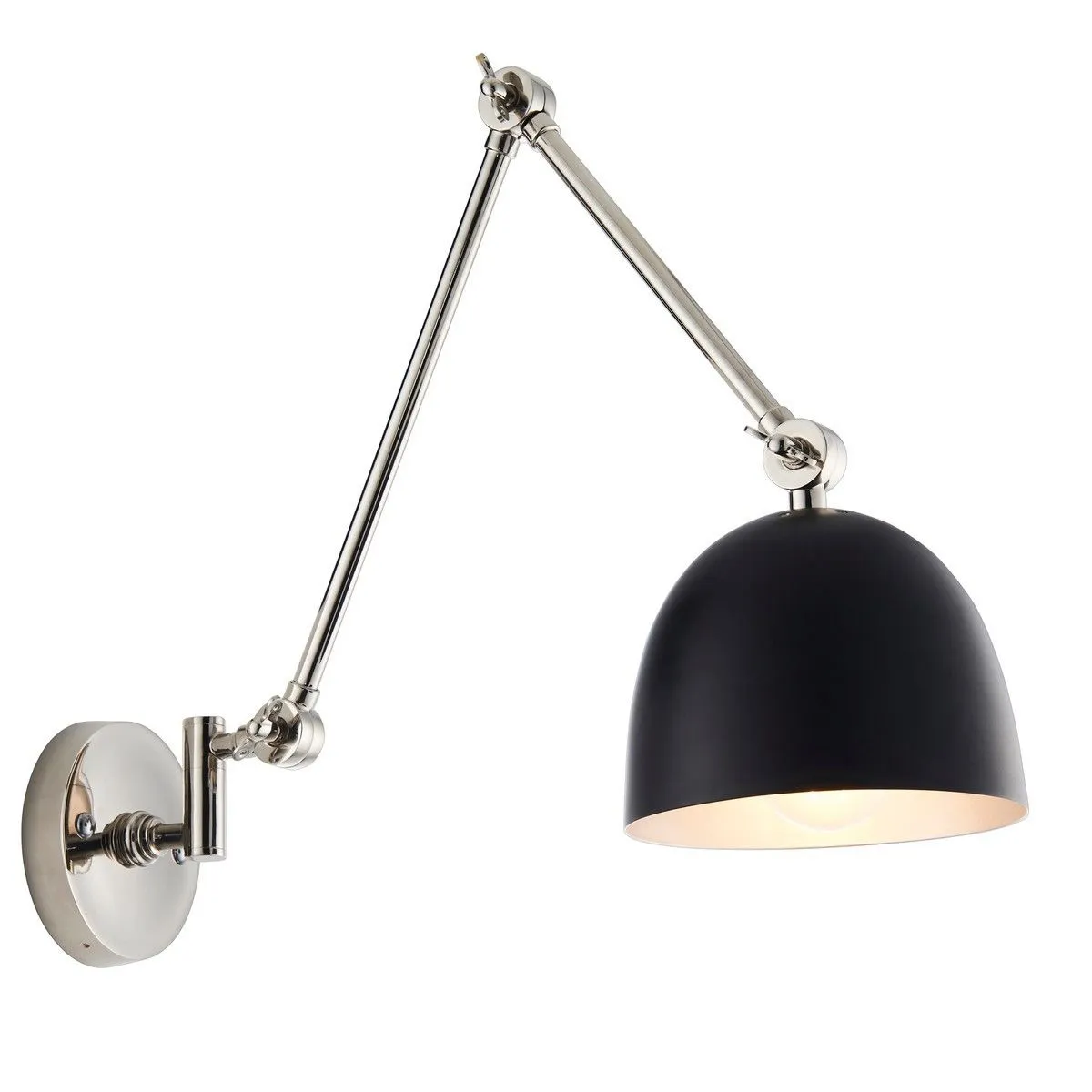 Netlighting Lehal Dome Adjustable Arm Wall Lamp Polished Nickel Plate Matt Black