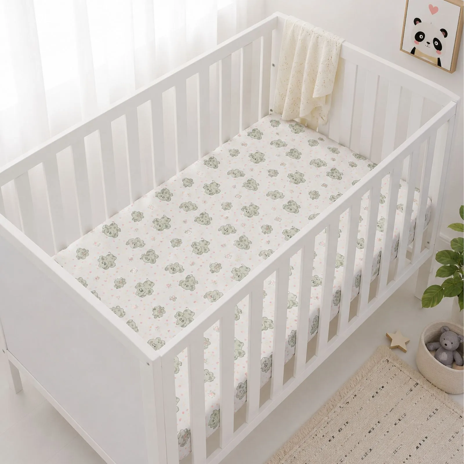 Smart Living Soft & Breathable Nursery Happy Elephant Crib Fitted Sheet 2