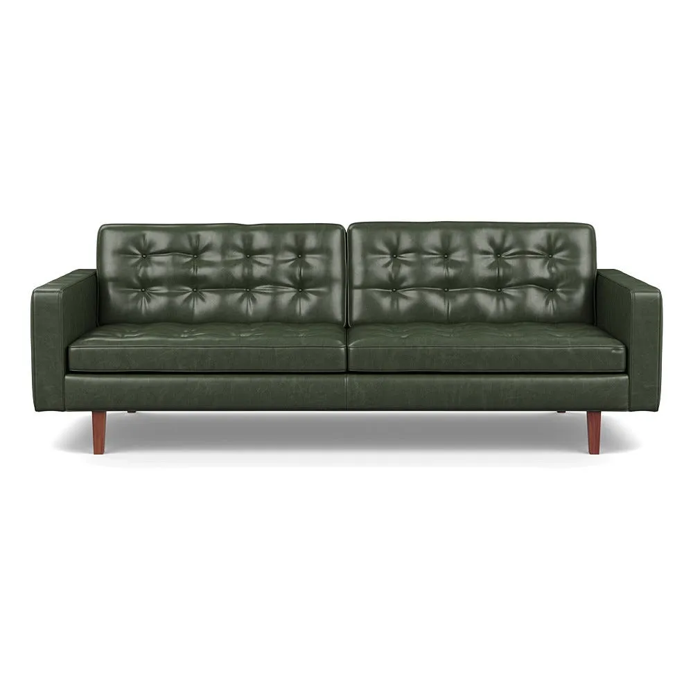 Heal's Hepburn 4 Seater Stonewash Leather Vintage Green Walnut Feet 1