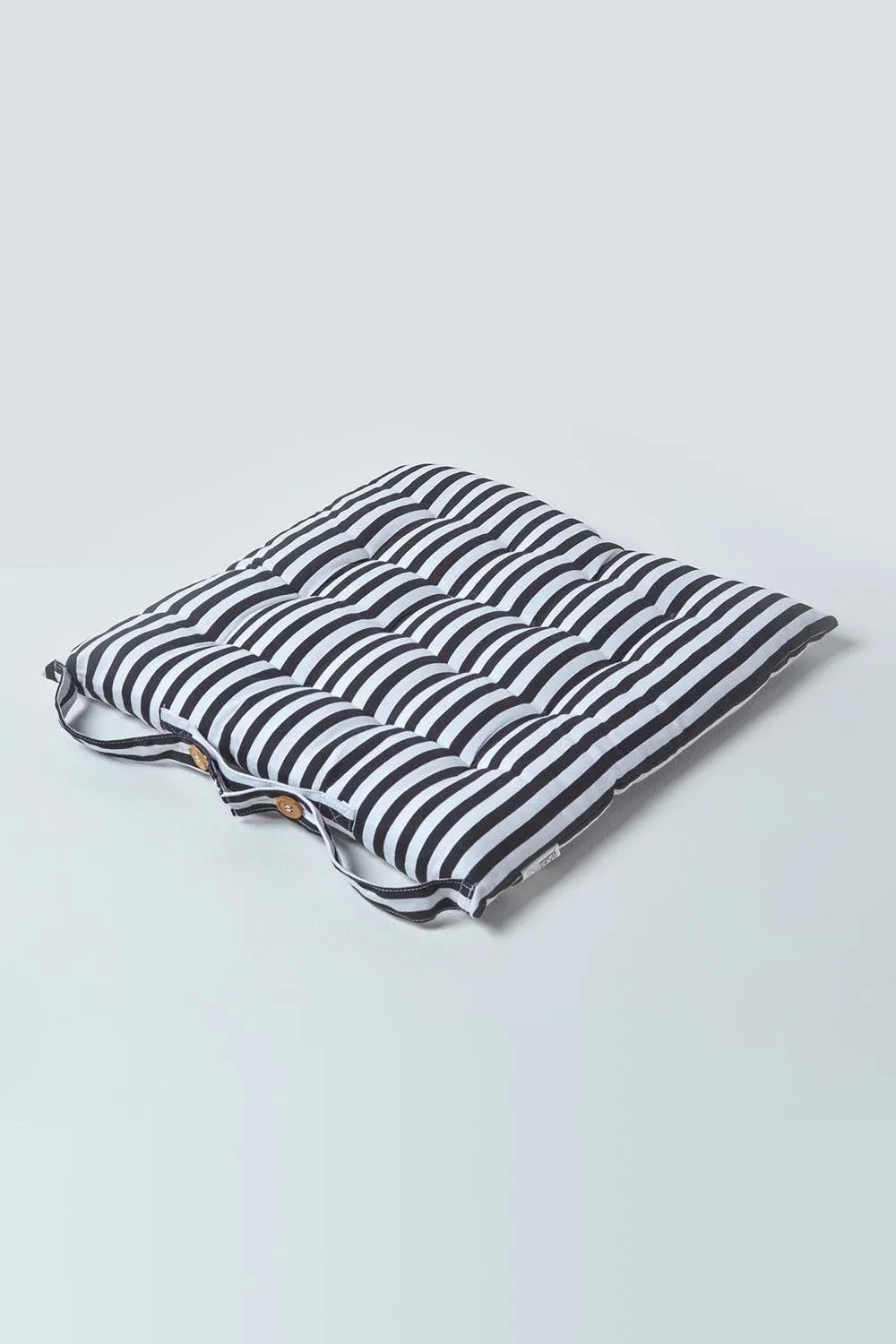 Homescapes Black & White Stripe Seat Pad with Straps 100% Cotton 2