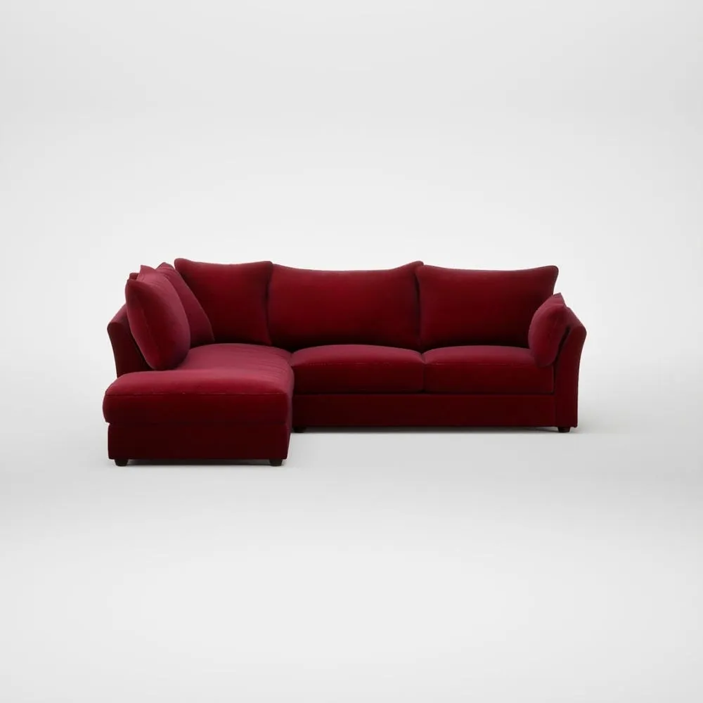 Heal's Tailor Left Hand Facing Corner Sofa Smart Luxe Velvet Mulberry Walnut Stained Feet 1