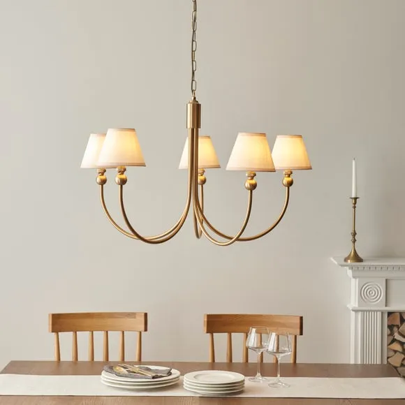 Vogue Javier 5 Light Adjustable Curve Pendant Light with White Vintage Lamp Shades