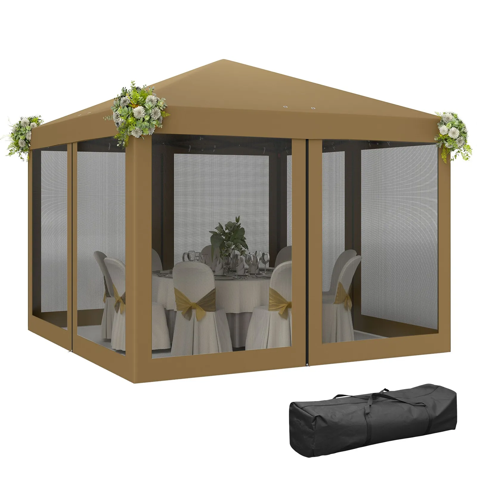 OUTSUNNY Heavy Duty Pop Up Gazebo with Removable Mesh Sidewall Khaki 2