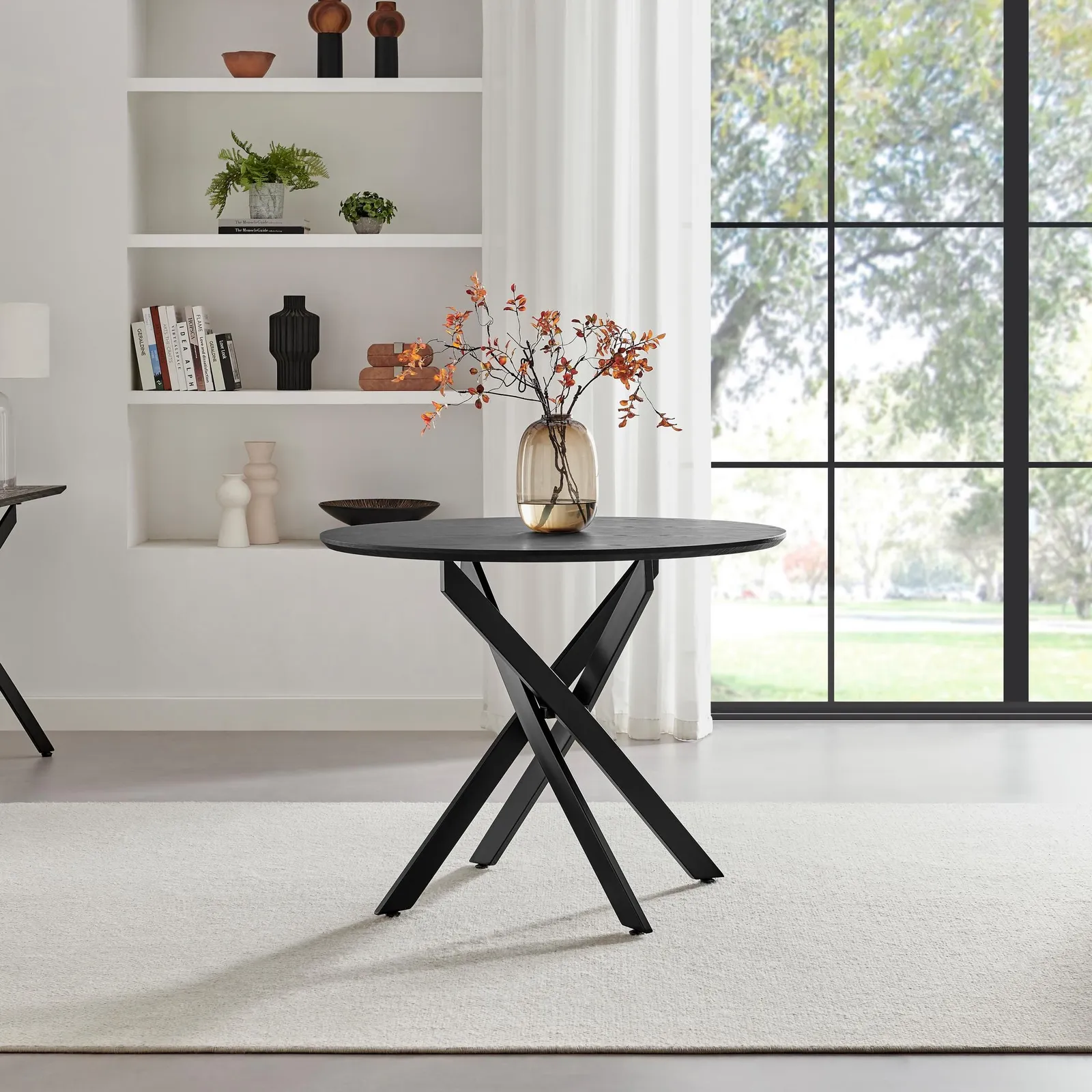 FurnitureboxUK Novara 100cm Black Top Round Dining Table & 4 Dark Grey Halley Chairs 3
