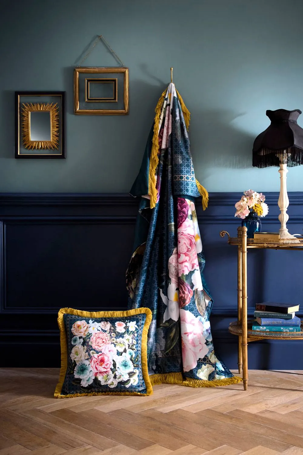 Laurence Llewelyn-Bowen 'Bouquet List' Velvet Filled Cushion in Navy 4