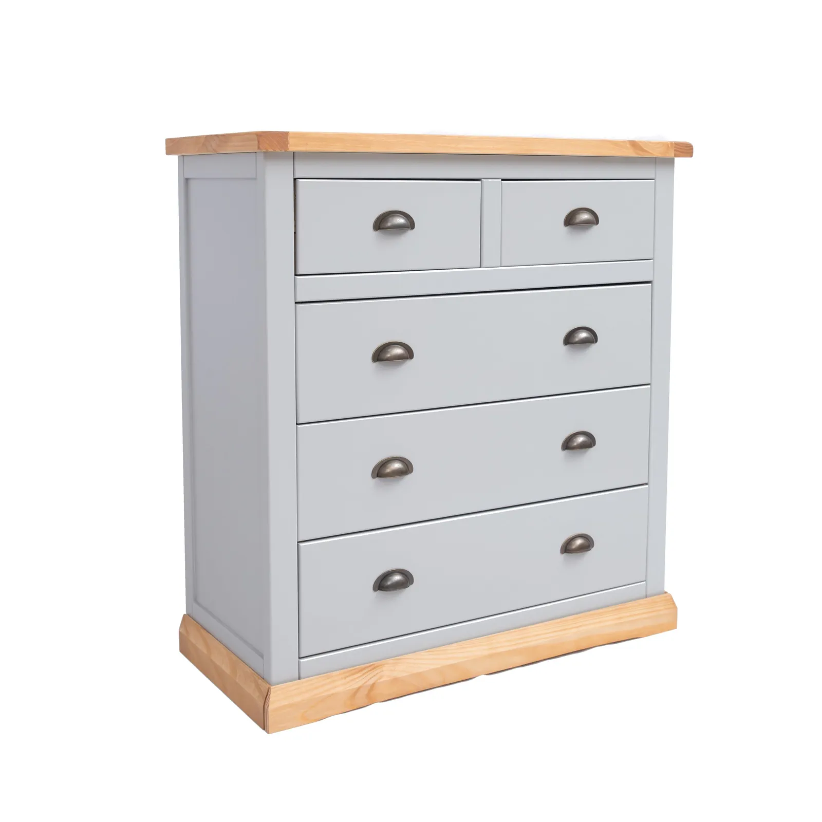 Cabinet Bits Bomporto 5 Drawer Chest of Drawers Brass Cup Handle in Light Grey 2