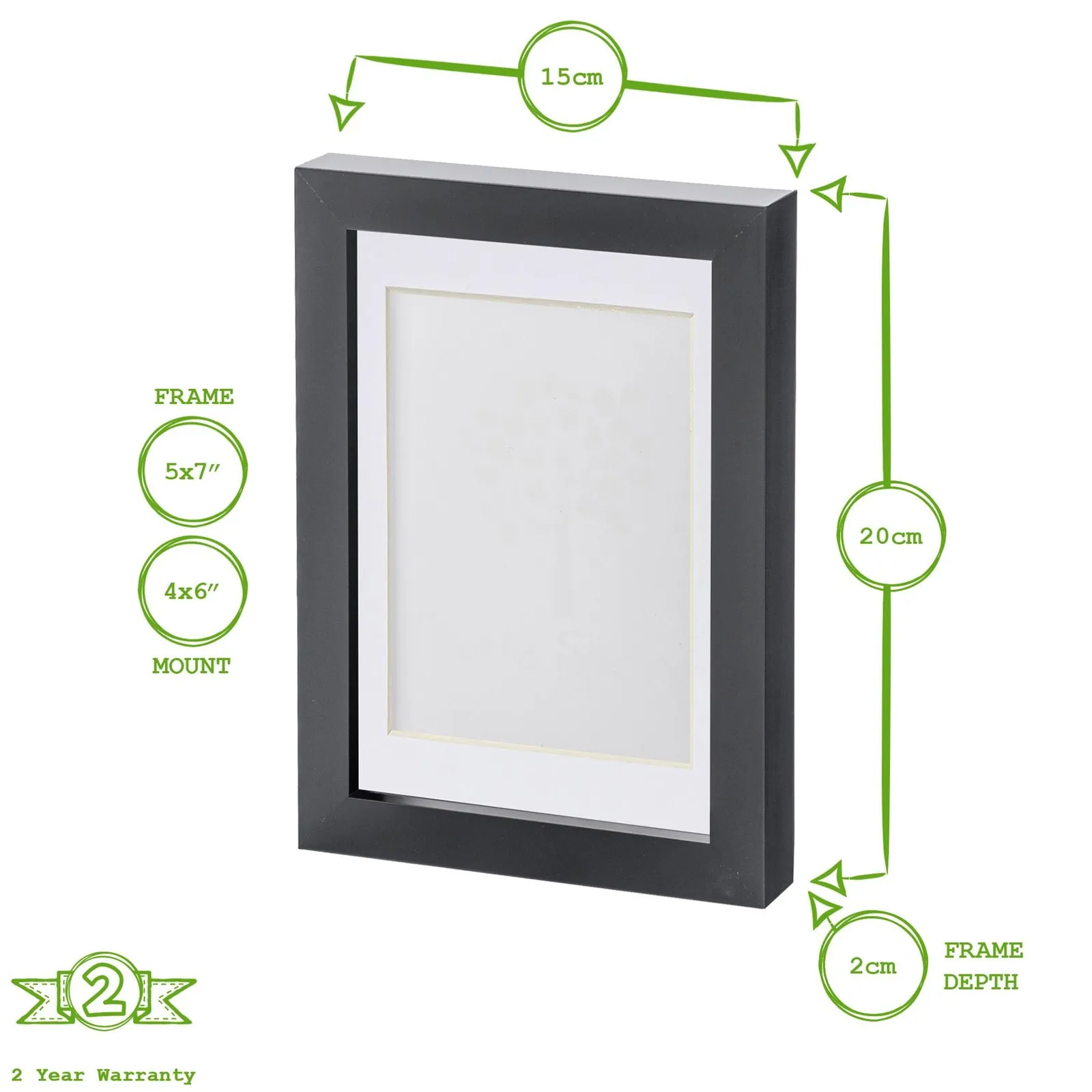 Nicola Spring Photo Frames with 4" x 6" Mount - 5" x 7" - Black Mount - Pack of 2 3