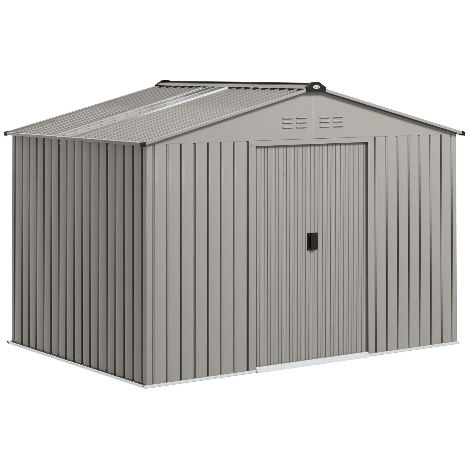 OUTSUNNY 9 x 6FT Galvanised Garden Storage Shed with Sliding Door, Grey in Mid Grey 2
