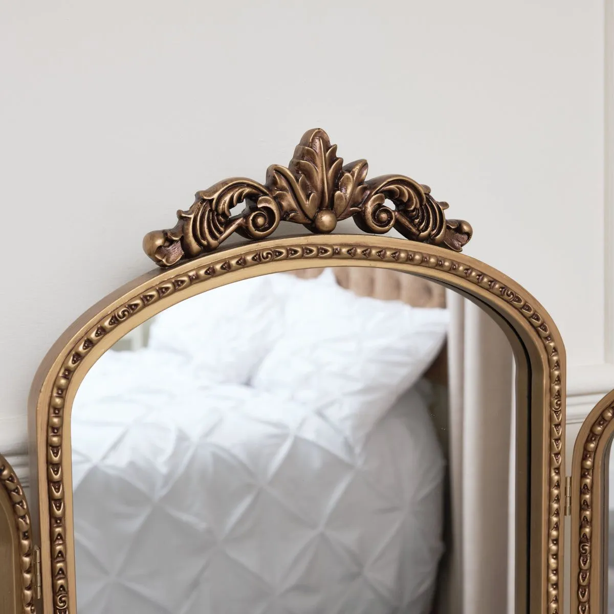 Melody Maison Gold Ornate Arched Triple Dressing Table Mirror 80cm X 56cm 6