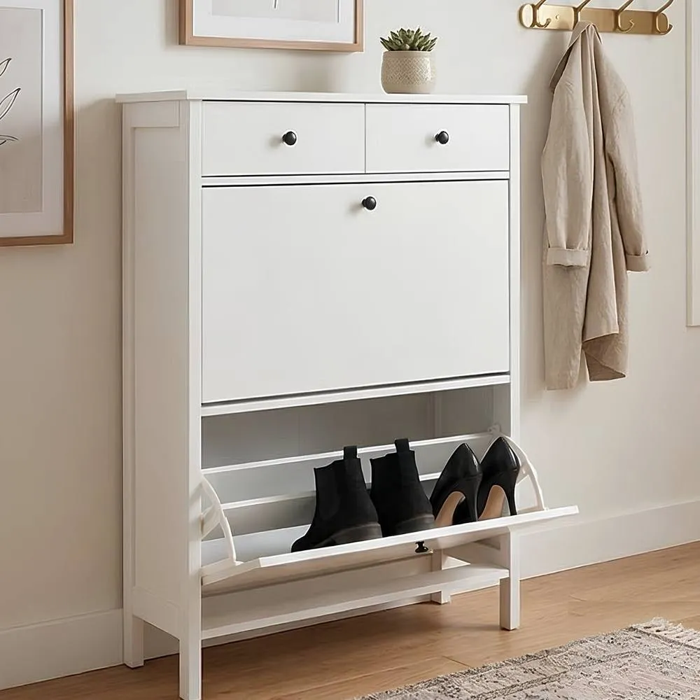 Nöa and Nani Kira White Shoe Cabinet - Slim Shoe Rack for Hallway & Entryway 2
