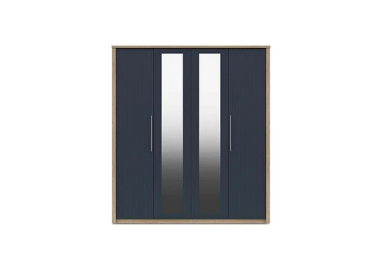 Chelsea 4 Door Wardrobe with 2 Mirror Doors and Silver Handles - Royal Blue