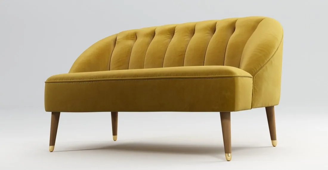 Custom MADE Margot 2 Seater Sofa, Antique Gold Velvet with Light Wood Brass Leg