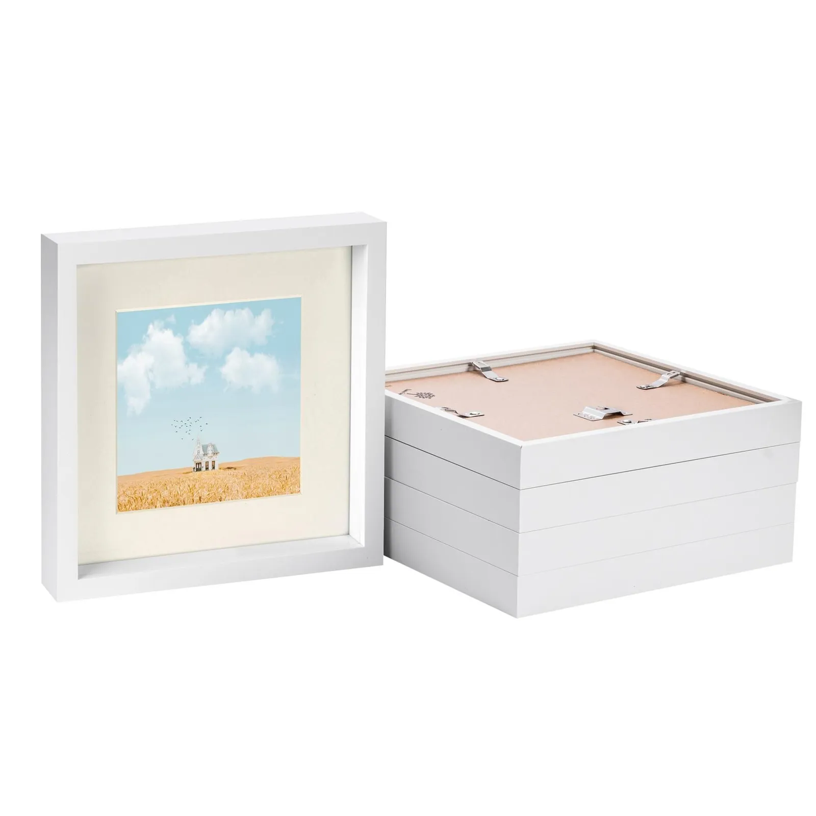 Nicola Spring 10" x 10" White 3D Box Photo Frames - 6" x 6" Mount - Pack of 5 in Ivory