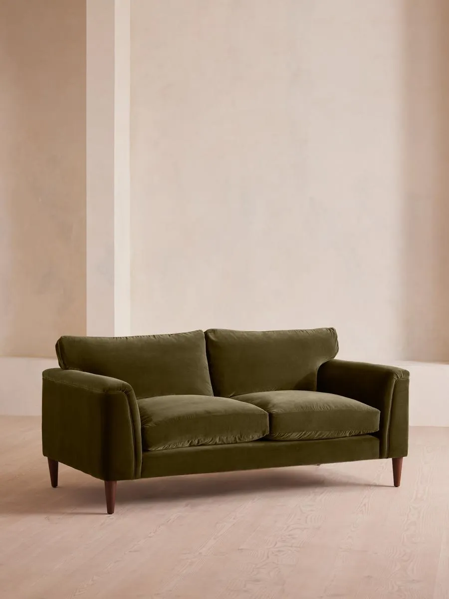 Reya Two Seater Sofa, Velvet, Olive