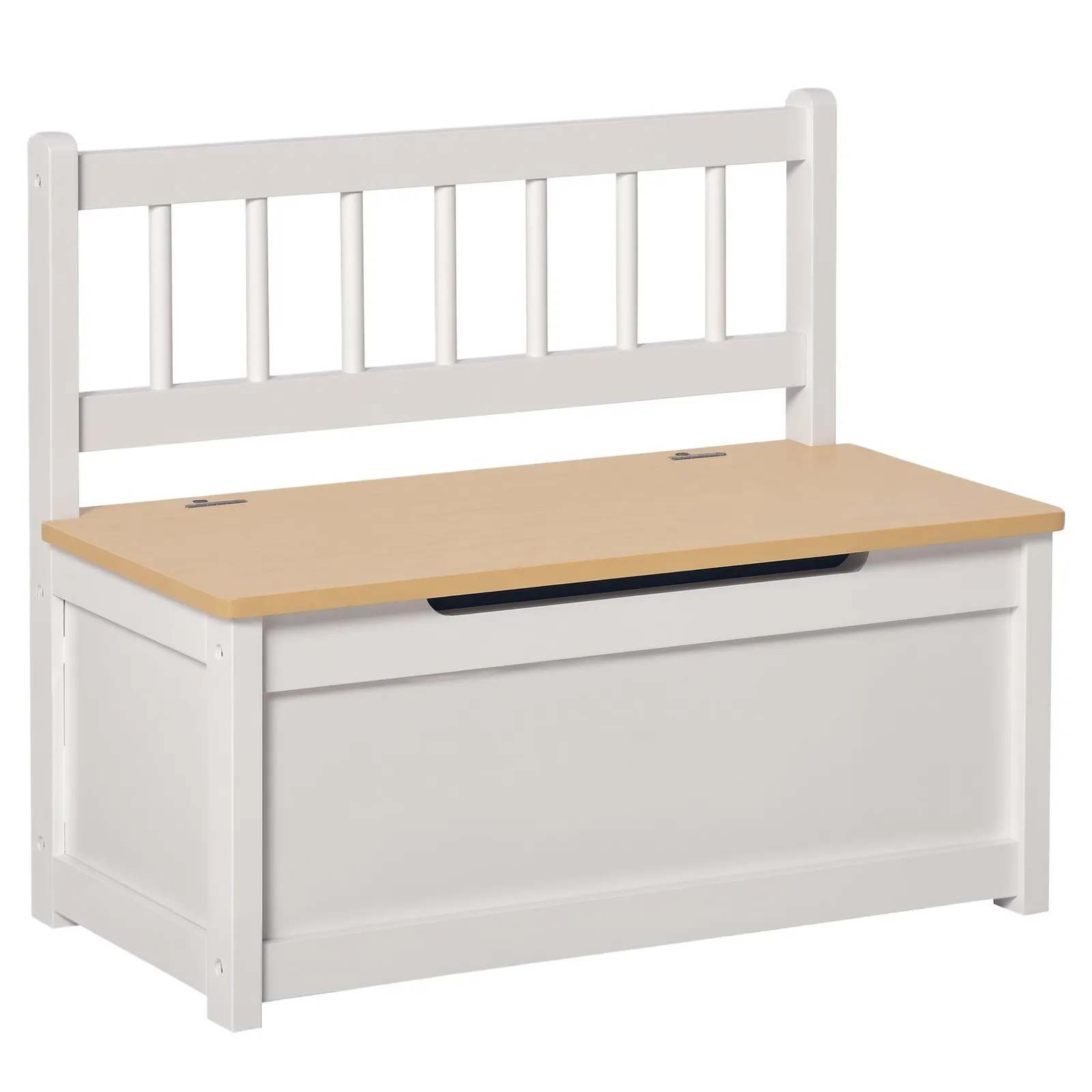 HOMCOM 2 In 1 Wooden Toy Box, Seat Bench Storage Chest w/ Pneumatic Rod in White 2