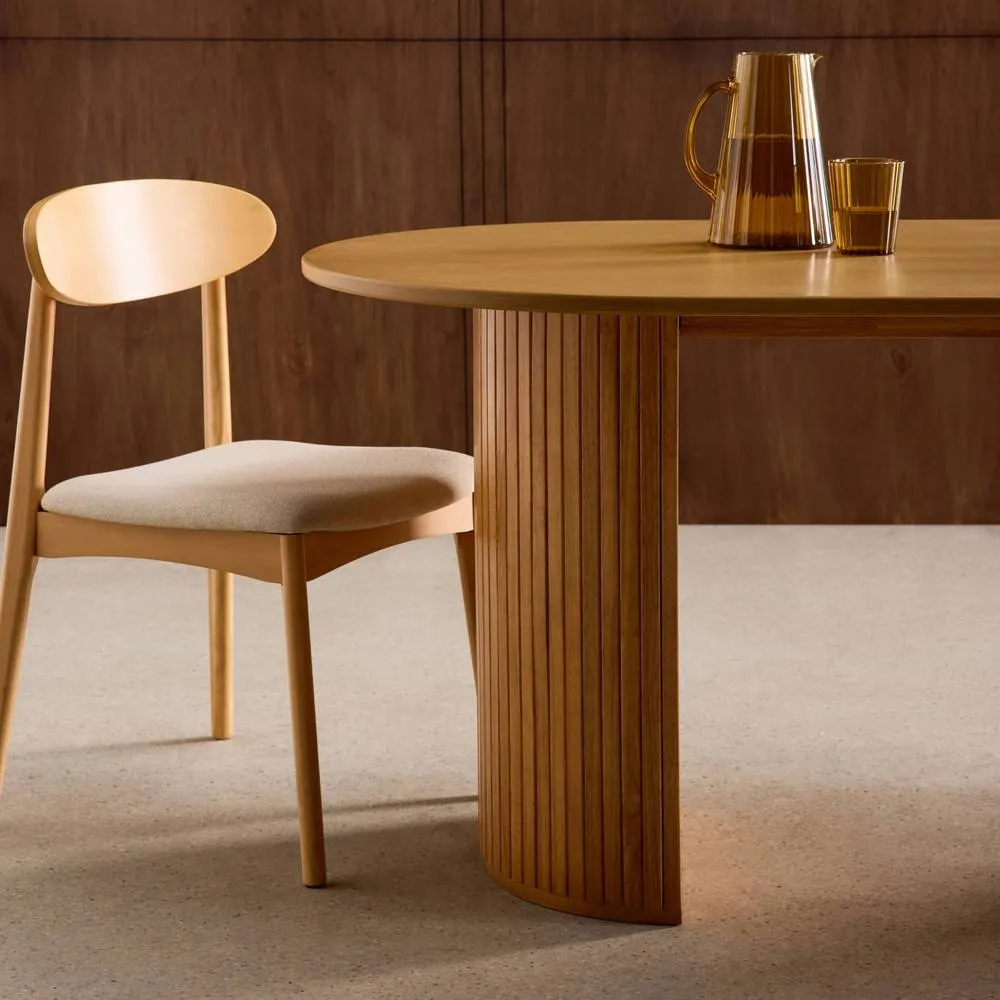 sweeek Oval dining table 200cm in rubberwood & oak veneer, seats 6-8 in Beige 6