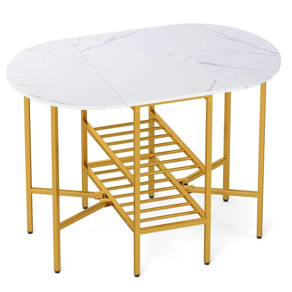 Costway Folding Kitchen Dining Table Oval Dining Table w/2 Folding Side Panels in White 4
