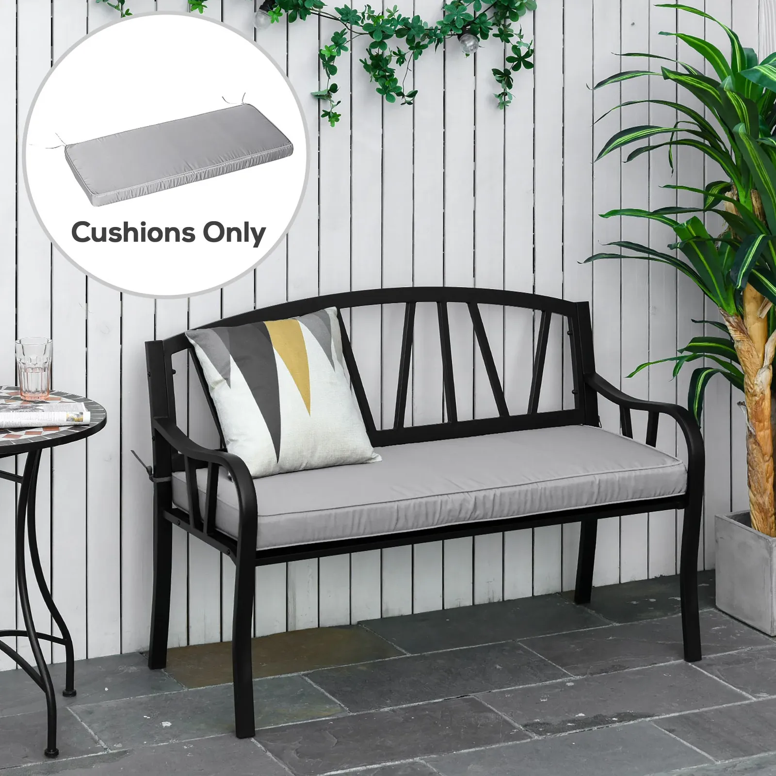 OUTSUNNY Garden Bench Cushion 2 Seater Seat Pad Indoor& Outdoor Use in Light Grey