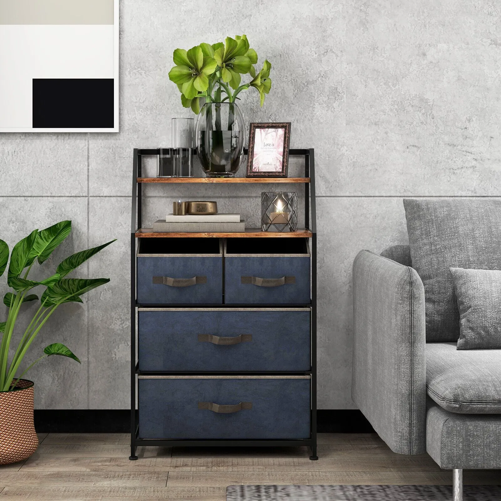 Costway Chest of Drawers Free Standing Floor Storage Dresser Large Bedroom Cabinet in Brown 5