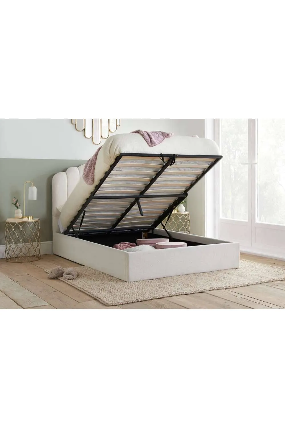 Birlea White Boucle Fabric Ottoman Bed Frame Storage Monaco 2