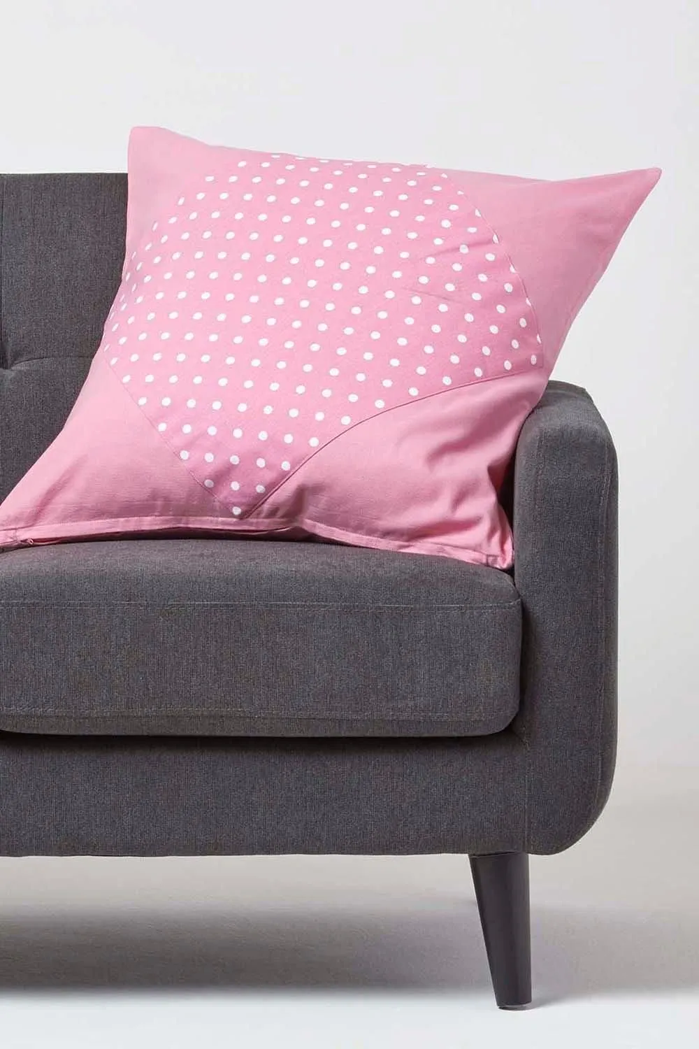 Homescapes Cotton Plain & Polka Dots Cushion Cover in Pink 2
