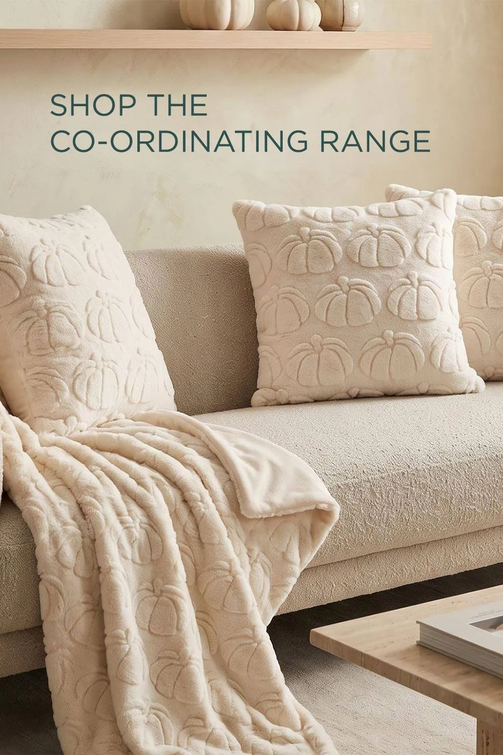 Homescapes Faux Fur Textured Pumpkin Cushion with Cover in Cream 6