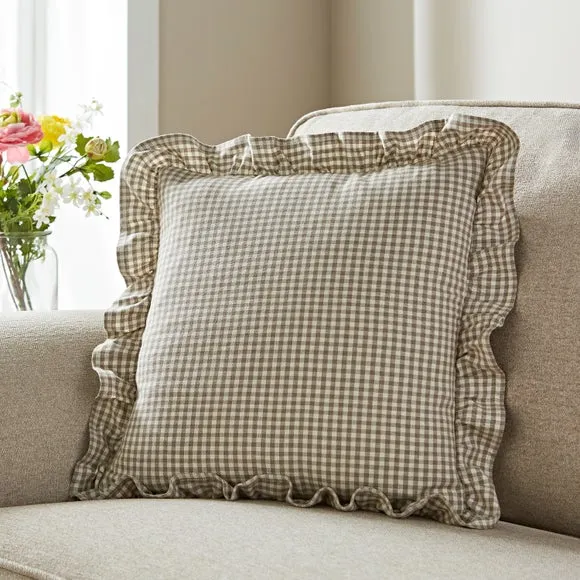 Gingham Frill Cotton Square Cushion Cover 1