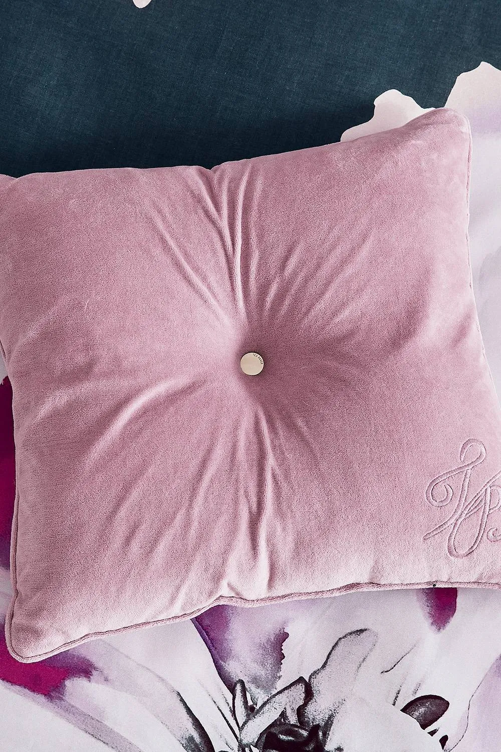 Ted Baker 'TB Branded' Cotton Velvet Button Cushion in Pink 2