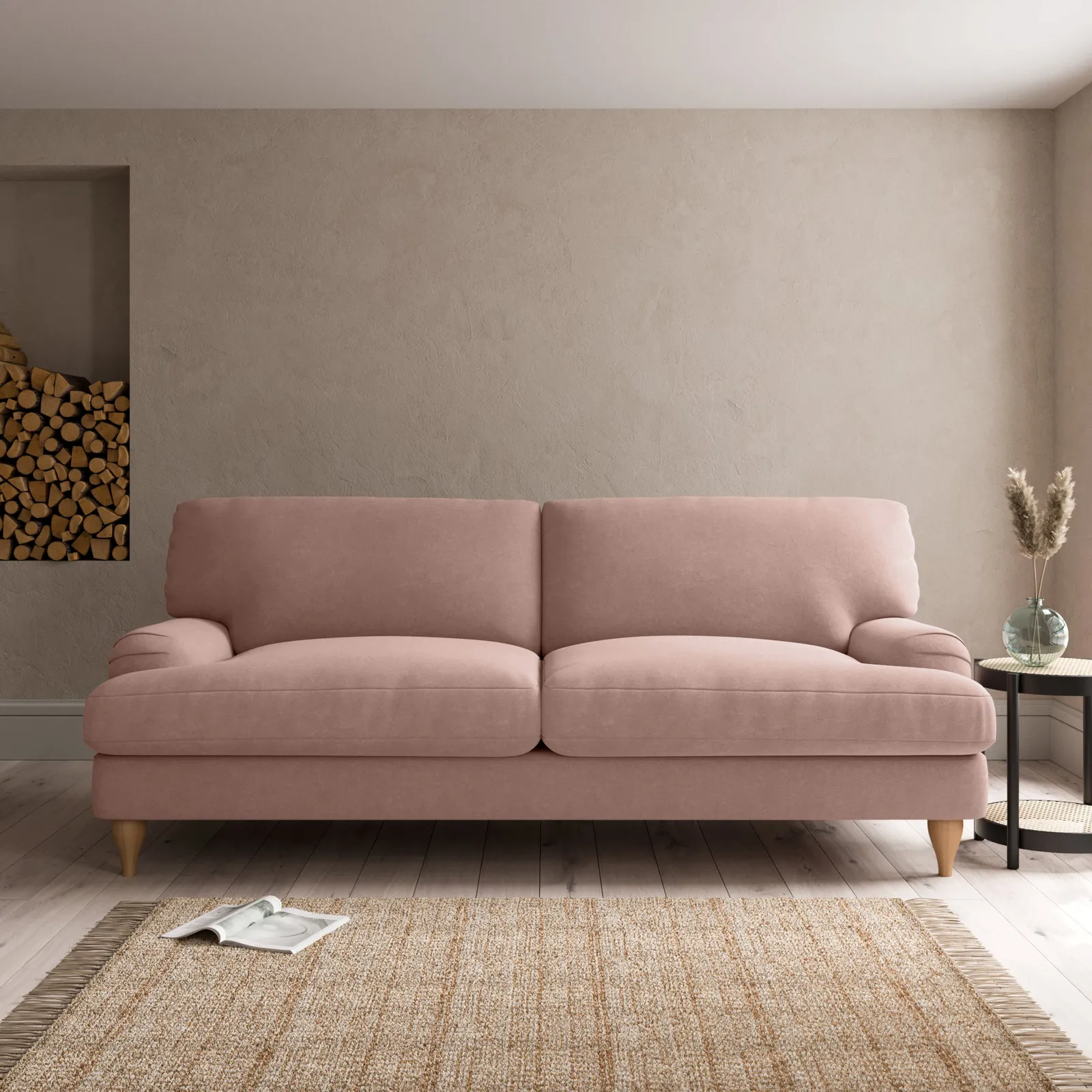 Darwin Luxury Velvet 4 Seater Sofa Luxury Velvet Peach Blush