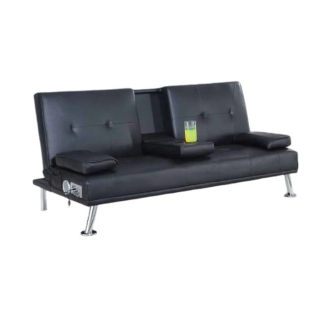 Comfy Living Ltd Faux Leather Italian Style Luxury Sofa Bed with Bluetooth Speakers in Black 2