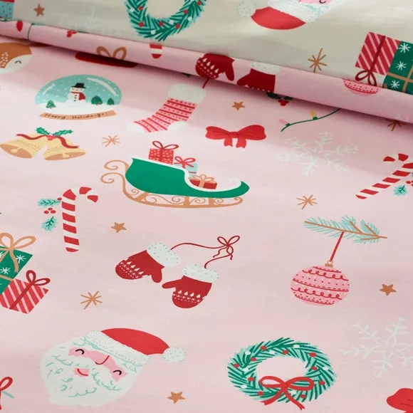 Catherine Lansfield Christmas Happy Holidays Duvet Cover & Pillowcase Set 5