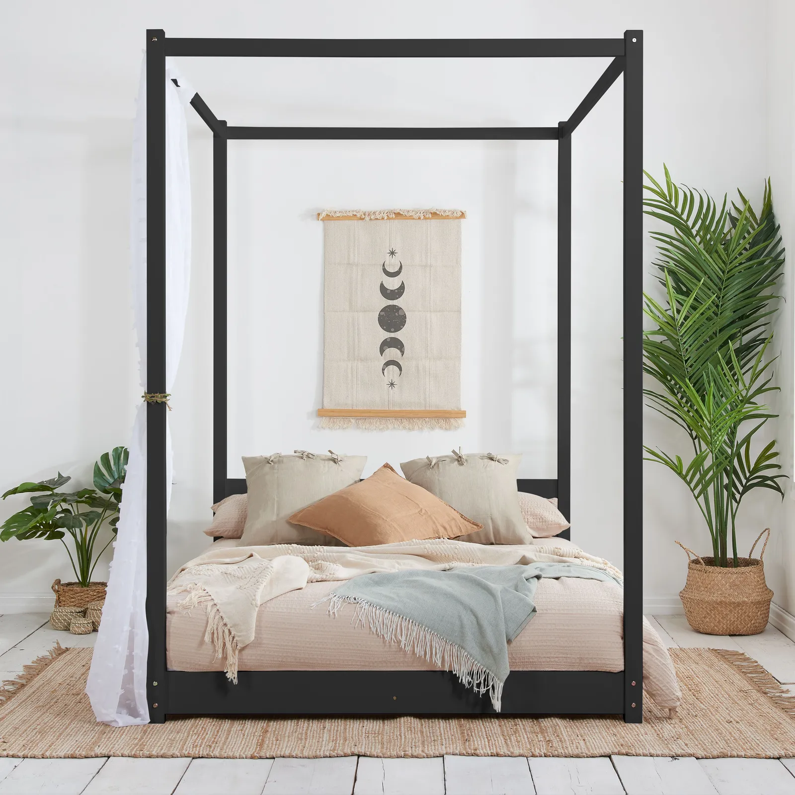 Birlea Four Poster Bed Frame Solid Wood 4 Poster Canopy Darwin in Black 2