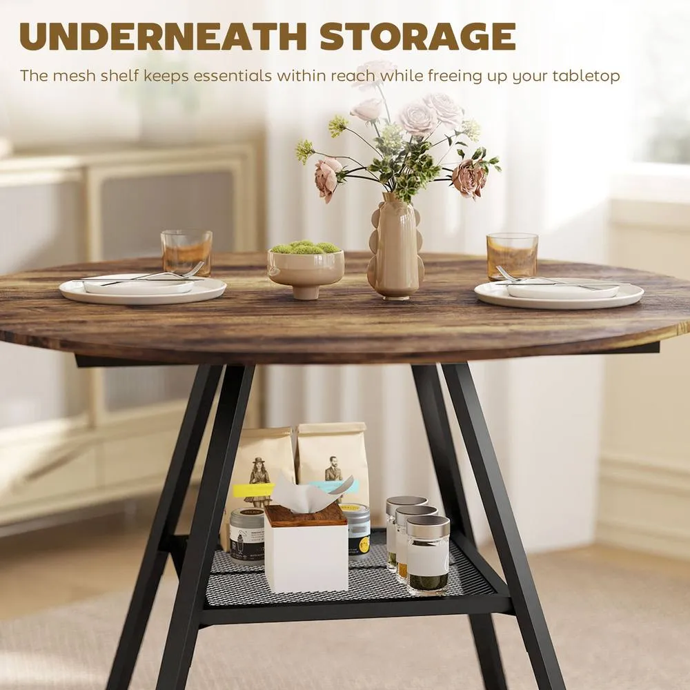 HOMCOM Round Dining Table for 4, 100 cm Kitchen Table w/ Shelf, Rustic Brown 5