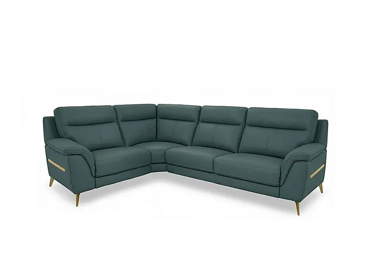 Eclipse Small Leather Left Hand Facing Corner Sofa - Lake Green