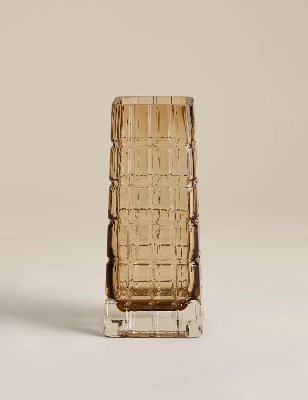 M&S Rectangular Textured Tinted Glass Vase Brown