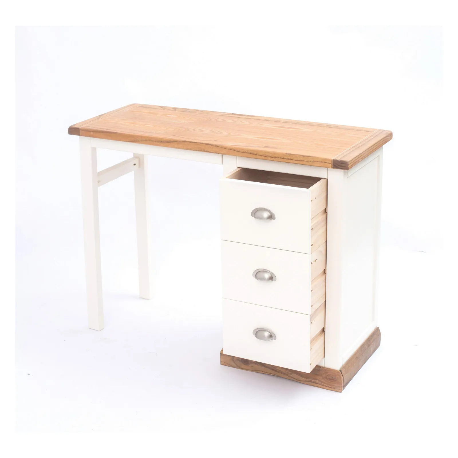 Cabinet Bits Tropea 3 Drawer Desk - Dressing Table Chrome Cup Handle in Off-White 4