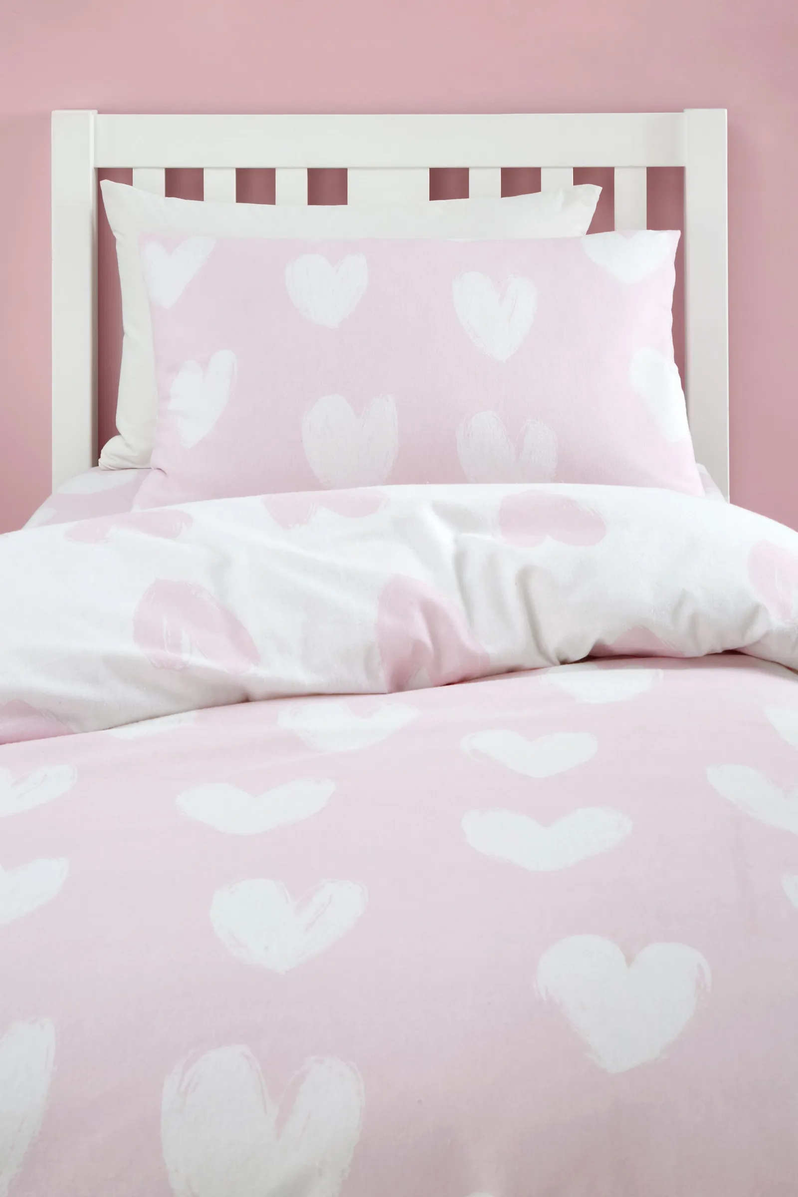 Catherine Lansfield 'Brushed Cotton Hearts' Reversible Duvet Cover Set in Pink 3