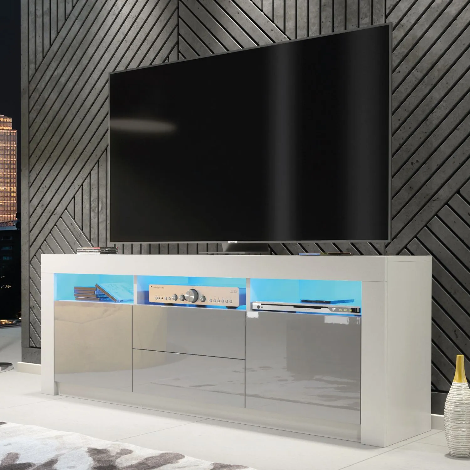 Creative Furniture Shine TV Unit 160cm - A Bright & Stylish Cabinet with Gloss Doors & LED Lights in Grey