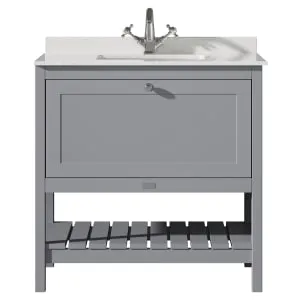 Bayswater Hartleigh Plummett Grey Traditional Freestanding Vanity Unit & 1 Tap Hole White Marble Top Basin - 800mm