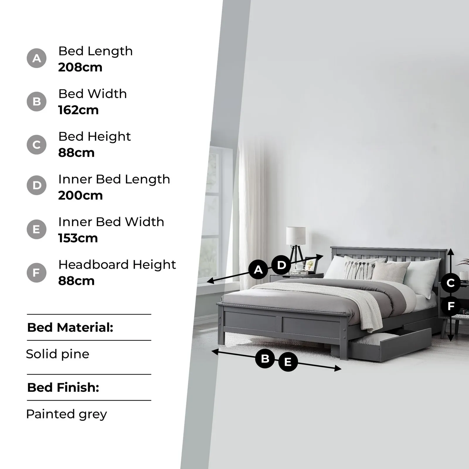 FurnitureboxUK Azure Grey Wooden Solid Pine Quality Double Bed Frame (Double Bed Frame Only) Modern Simple Design 6