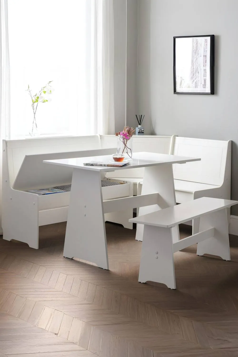Julian Bowen Newport Corner 5 Seater Dining Set with Storage Bench in White 2