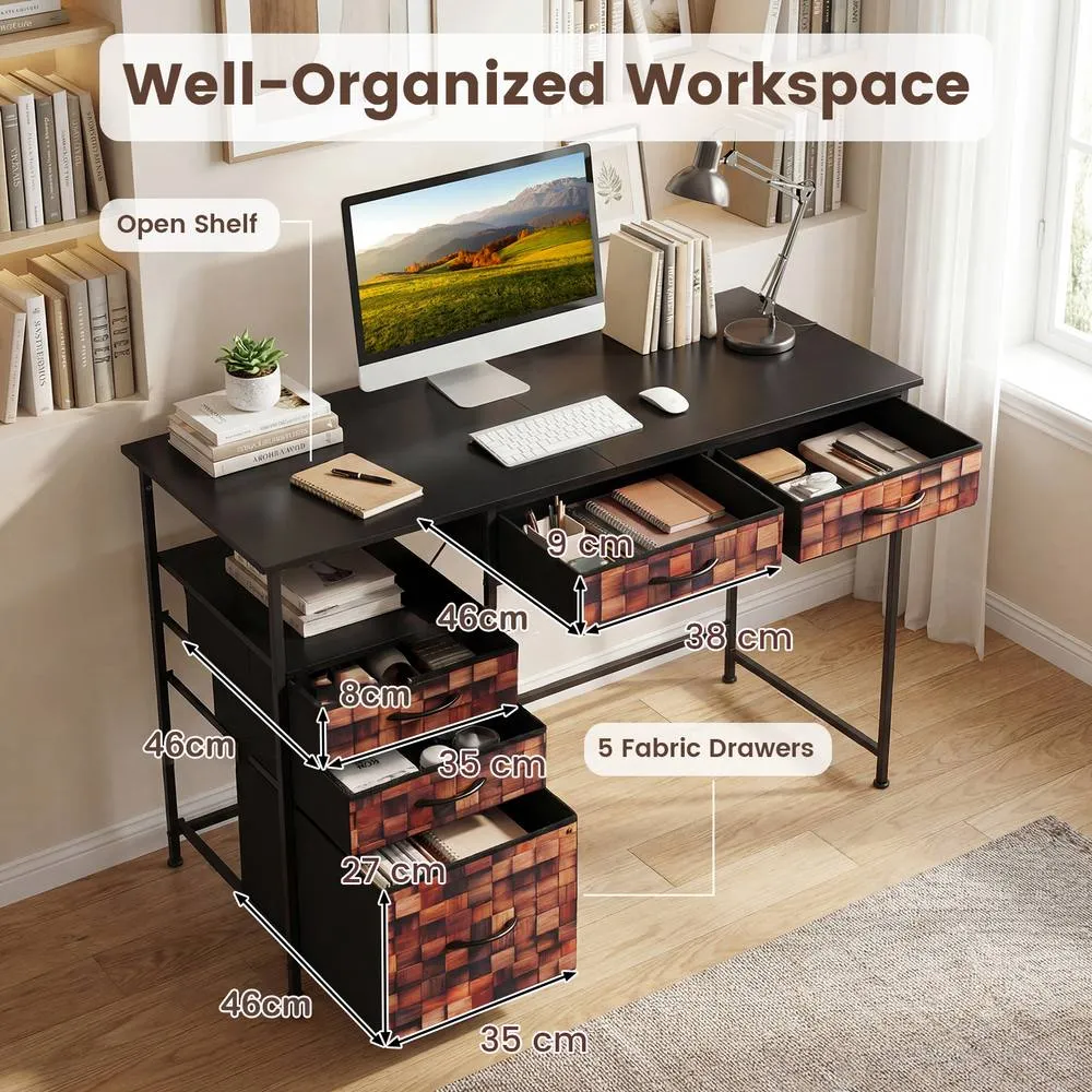 Costway 120 CM Computer Desk Home Office Desk w/Shelf & Drawers Study Desk in Brown 5