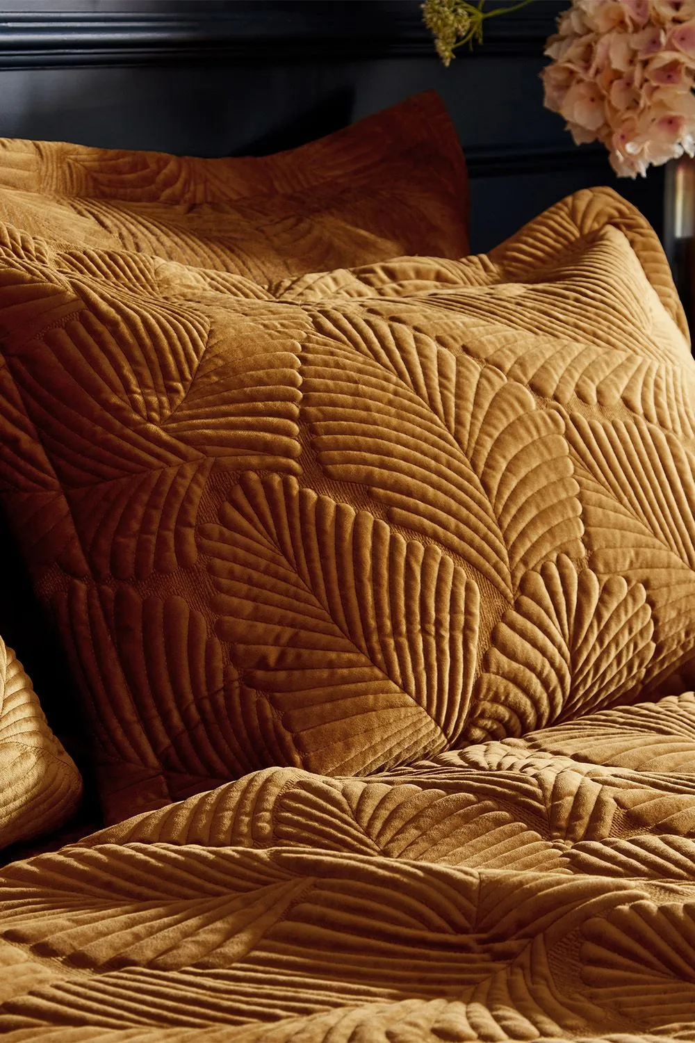 Paoletti Palmeria Quilted Velvet Duvet Cover Set in Gold 3