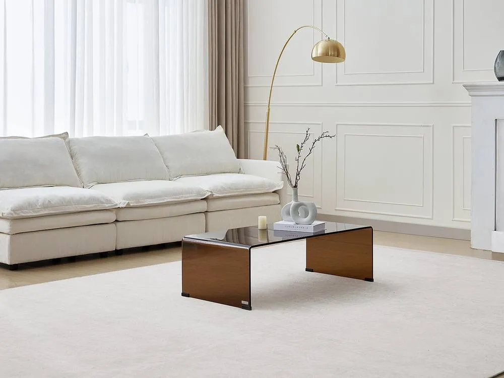 Vente-unique Curved Tempered Glass Coffee Table - Brown - ALONZO in Clear 3