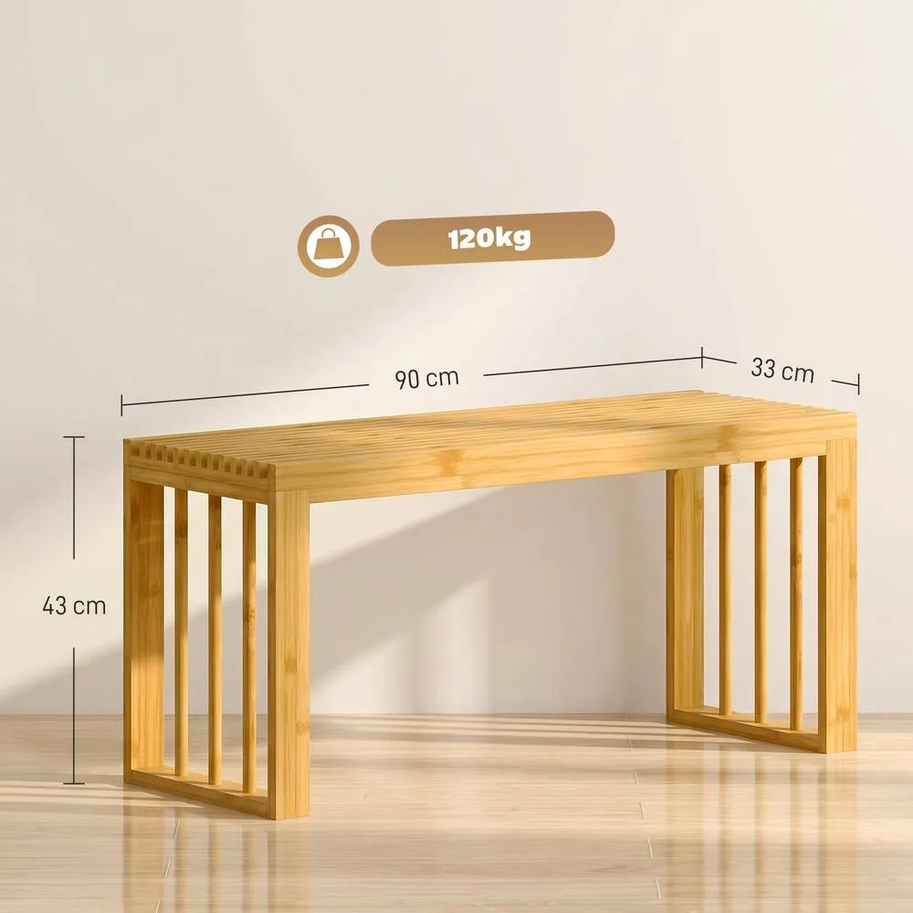 HOMCOM 90 cm Bamboo Shoe Bench, Backless Hallway Bench Seat, Natural 3