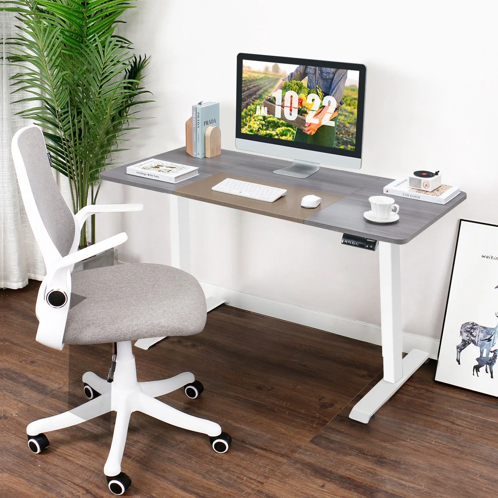 Costway Electric Standing Desk Stand-up Ergonomic Computer Workstation w/ Smart Controller in Grey 4